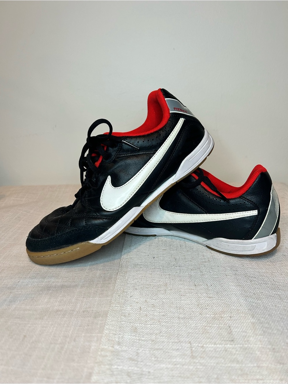 Nike Tiempo Indoor Soccer Sneakers - Black/White/Red